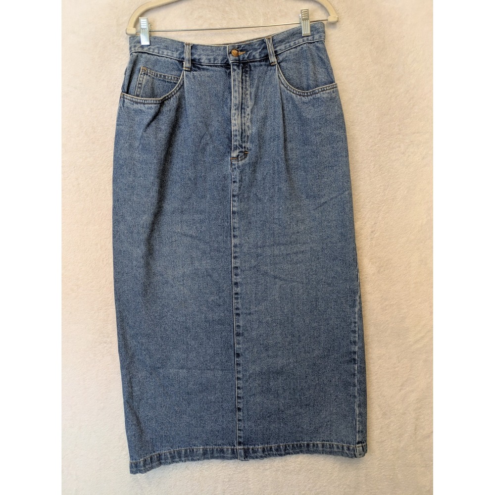 Eddie Bauer Denim‎ Midi Skirt Women's 8 Blue High Waisted Vintage 90s Pockets
